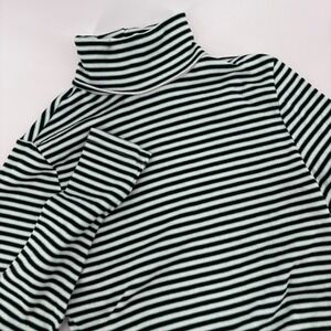 Levis Womens Striped Turtleneck Cropped Long Sleeve Top XS Black White Green‎
